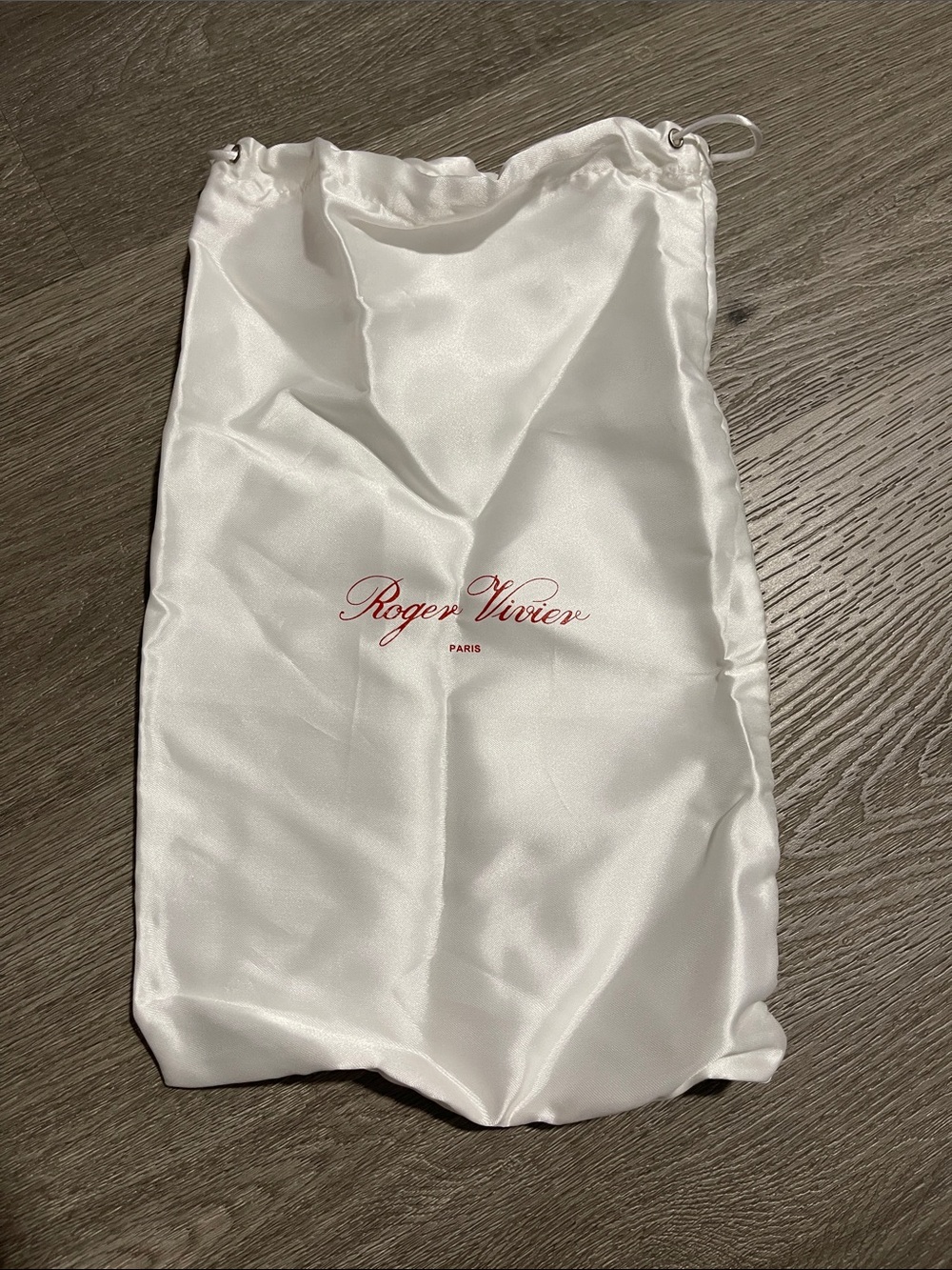 Roger Vivier White Satin Drawstring Dust Bag Pouch with Red Logo